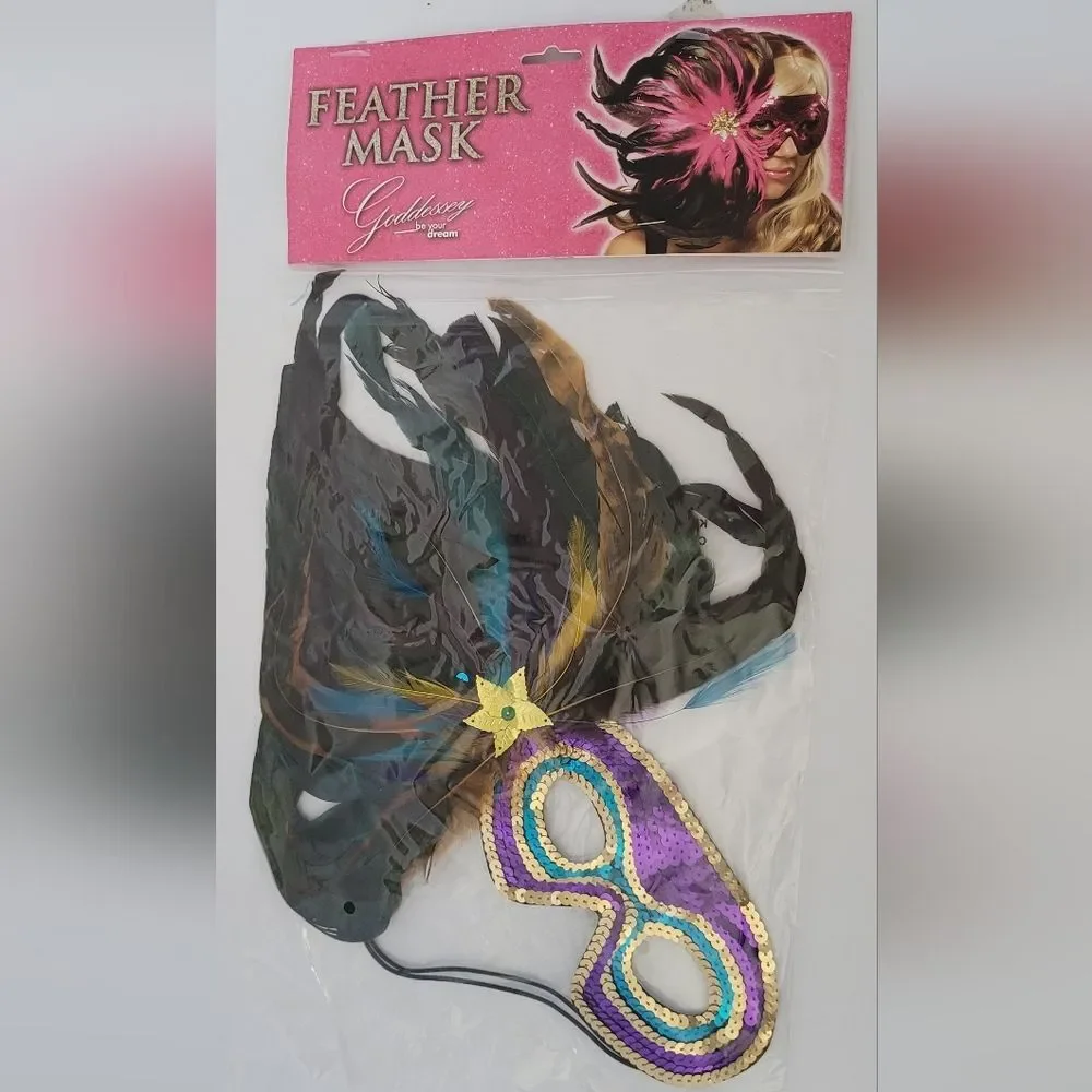 Feather Mask with Purple and Gold Accents